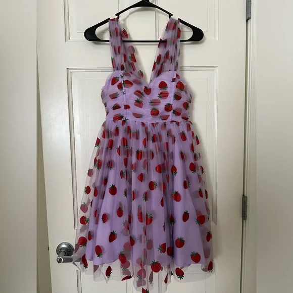 Unique Vintage | Dresses | Unique Vintage Lavender Red Glitter Strawberry  Print Babydoll Dress | Poshmark